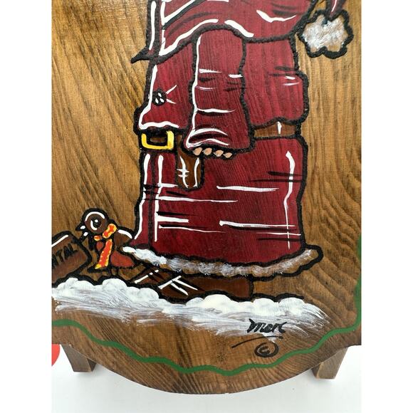 Vtg Hand Made Wooden Musical Sled Christmas Decor Artist Signed USA Cottage Core - Picture 3 of 8
